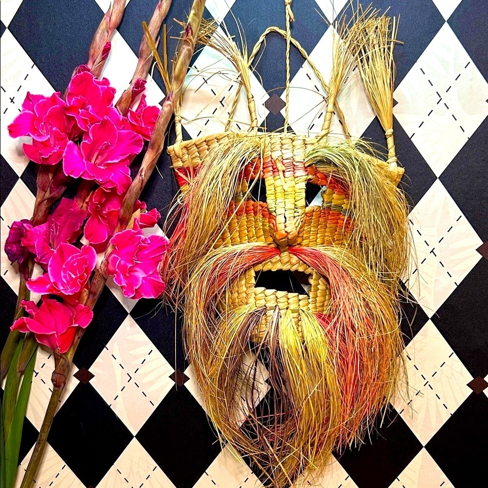 Rare Vintage Folk Art Masterpiece Vintage 1960s Mexican Popote Straw Mask Rustic